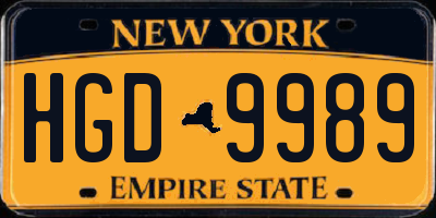 NY license plate HGD9989