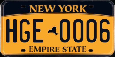 NY license plate HGE0006
