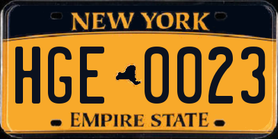 NY license plate HGE0023