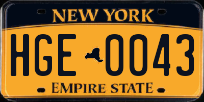 NY license plate HGE0043