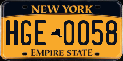 NY license plate HGE0058