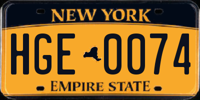 NY license plate HGE0074