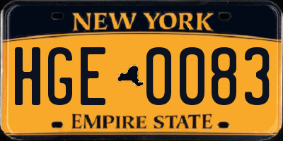 NY license plate HGE0083