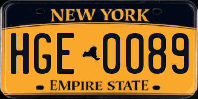 NY license plate HGE0089
