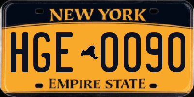 NY license plate HGE0090