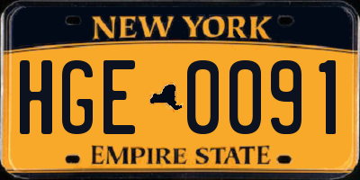 NY license plate HGE0091