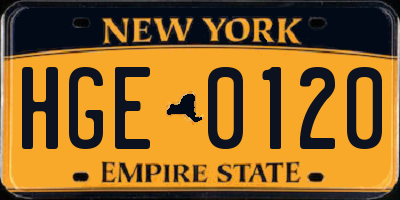 NY license plate HGE0120