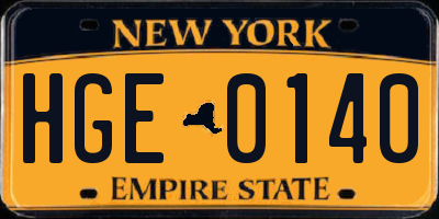 NY license plate HGE0140
