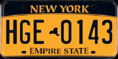 NY license plate HGE0143