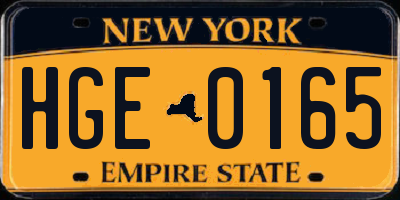 NY license plate HGE0165