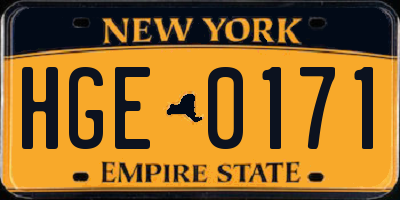 NY license plate HGE0171