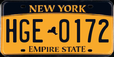 NY license plate HGE0172