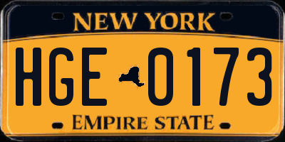 NY license plate HGE0173