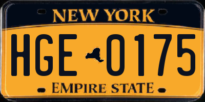 NY license plate HGE0175