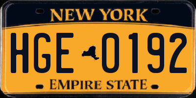 NY license plate HGE0192