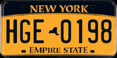 NY license plate HGE0198