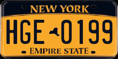 NY license plate HGE0199