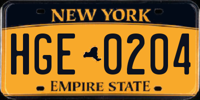 NY license plate HGE0204