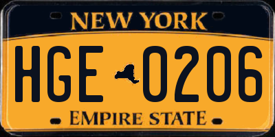 NY license plate HGE0206