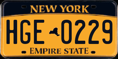 NY license plate HGE0229