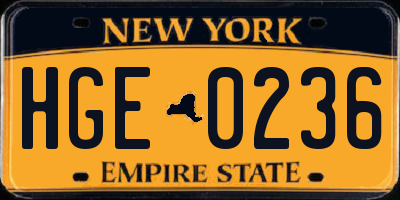NY license plate HGE0236