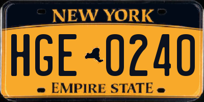 NY license plate HGE0240