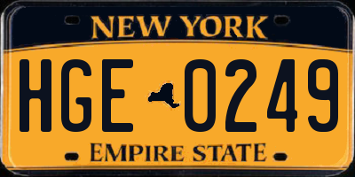 NY license plate HGE0249