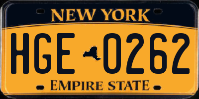 NY license plate HGE0262