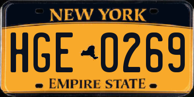 NY license plate HGE0269