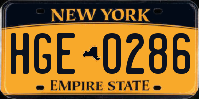 NY license plate HGE0286