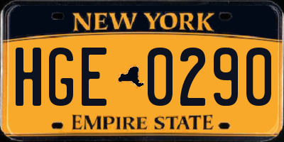 NY license plate HGE0290