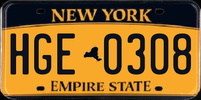 NY license plate HGE0308