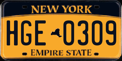 NY license plate HGE0309