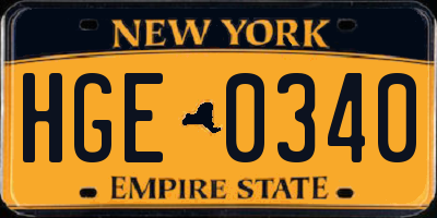 NY license plate HGE0340