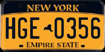 NY license plate HGE0356