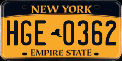 NY license plate HGE0362