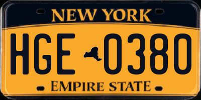 NY license plate HGE0380