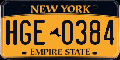 NY license plate HGE0384