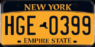 NY license plate HGE0399