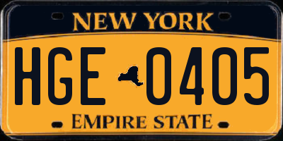 NY license plate HGE0405