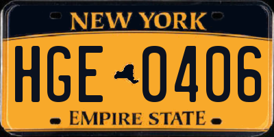 NY license plate HGE0406