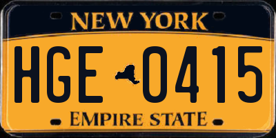 NY license plate HGE0415