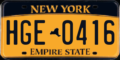 NY license plate HGE0416