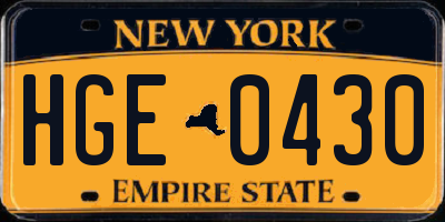 NY license plate HGE0430