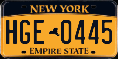 NY license plate HGE0445