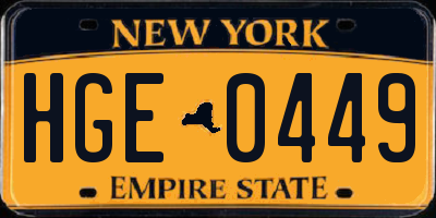 NY license plate HGE0449