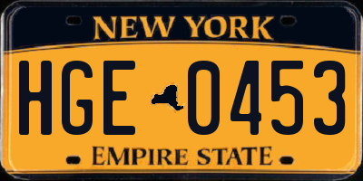 NY license plate HGE0453