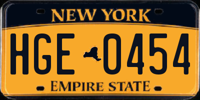 NY license plate HGE0454