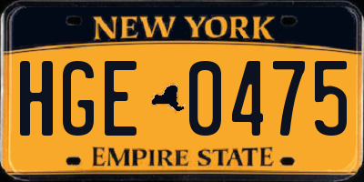 NY license plate HGE0475