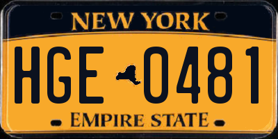 NY license plate HGE0481